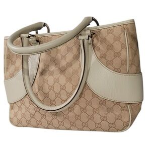🇮🇹👜 Authentic Gucci GG Canvas Tote – Beige/Ebony with Leather Trim 👜🇮🇹